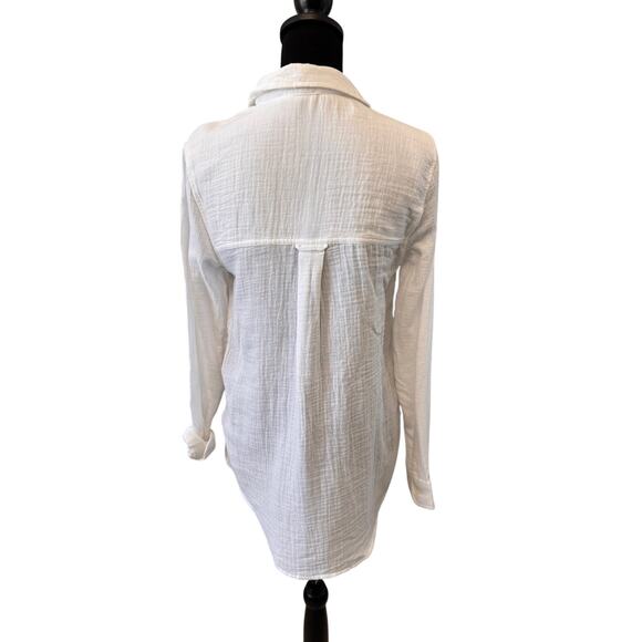 New BEACHLUNCHLOUNGE White Cotton Long Sleeve Button-Up Shirt Size XS - Picture 2 of 5